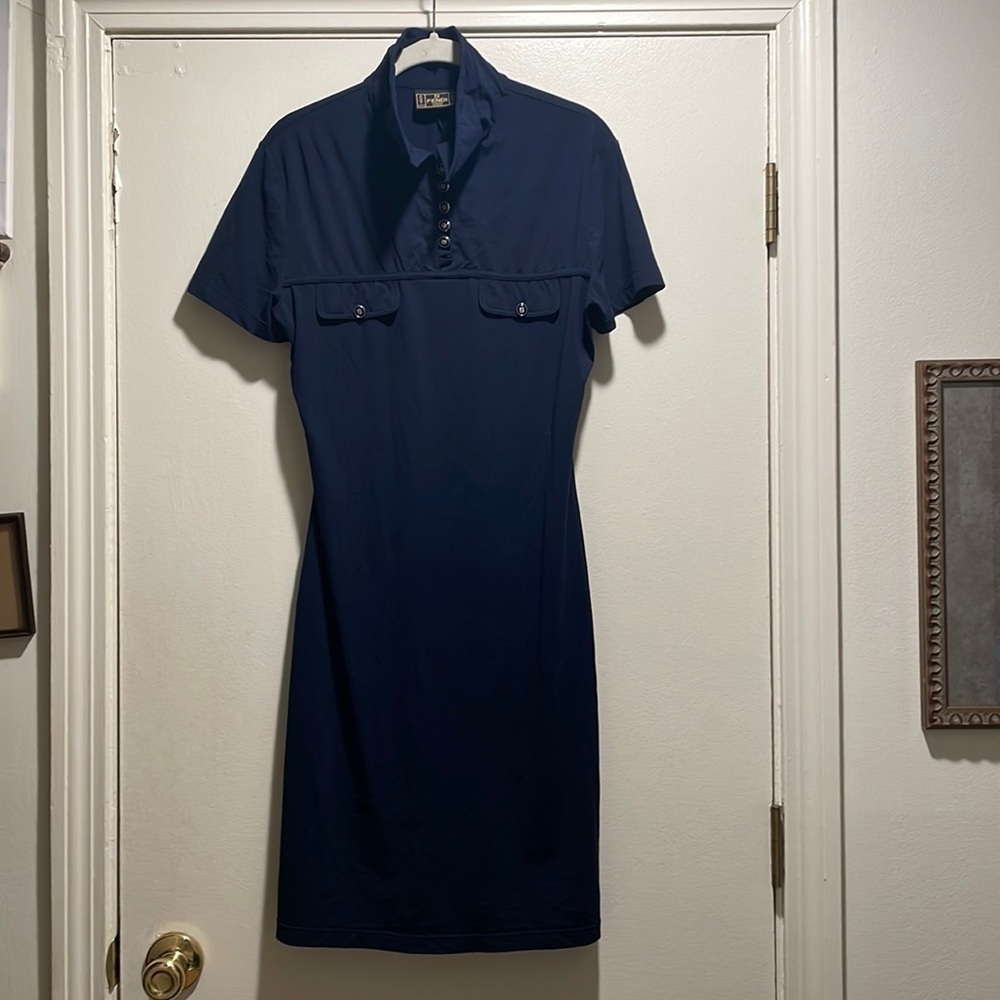 🌟Host Pick🌟 Fendi Jeans Logo Navy Blue Botton Front MIDI Dress